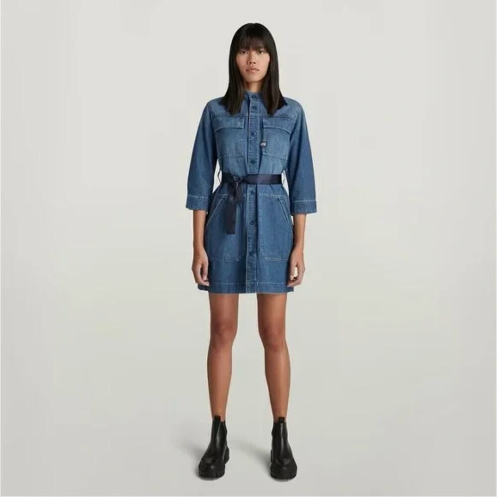 G-Star RAW Belted Shirt Dress Size XS Kara Steel Denim